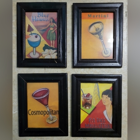 Vintage Cocktail Art Reprints in Wood Frames, Set Of 4 - Picture 5 of 9
